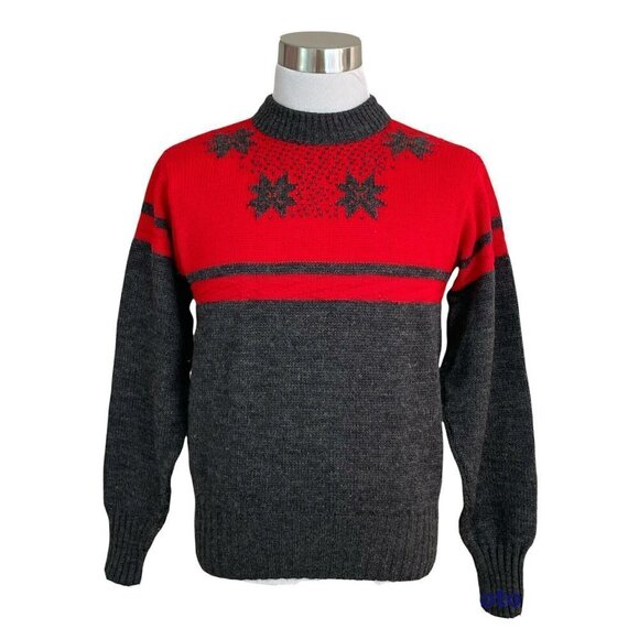 Vintage 1950’s Men’s Fashion Hill Nordic Ski Sweater 100% Virgin Wool Red Gray - Picture 1 of 5